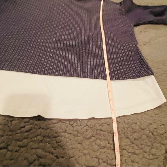 Zara Sweater Blue & Grey Stripe Size Small Faux Undershirt At Bottom - Picture 7 of 12